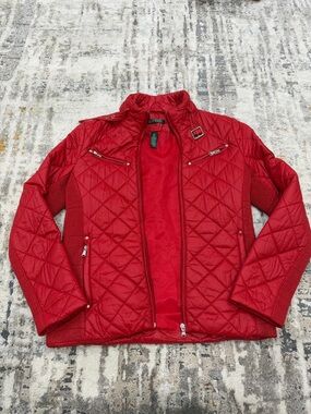 Ralph Lauren Quilted Red Puffer Jacket with Buckle Detail